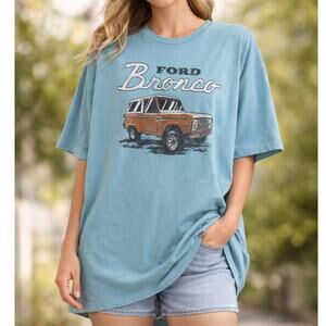 Ford Motor Co. Retro Graphic Tee Ford Bronco Robins Egg Blue Size L Streetwear